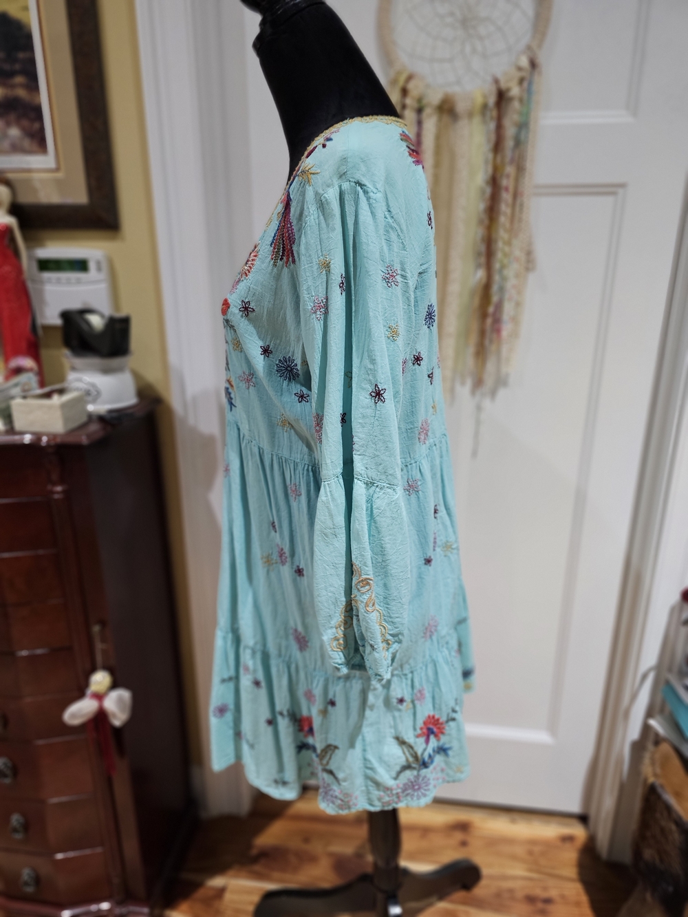 Johnny Was 'LUCY' Embroidered Midi Dress with Multicolor Floral & Parrot Motifs - Picture 2 of 11